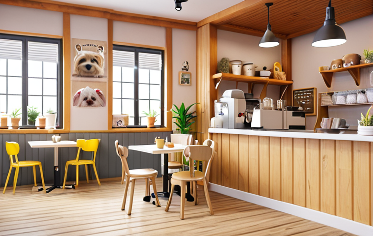 **

A bright, inviting pet cafe interior. Focus on a clean reception area with happy pets and customers. Emphasize the cleanliness and absence of dirt or fur.

**