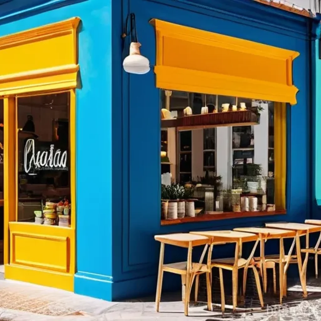 이색카페 위치 선정 전략 - **Prompt:** A bustling, vibrant coffee shop in a sun-drenched, "instagrammable" style, situated on a...