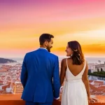 Home 15 야외 루프탑 이색카페 추천 - **Romantic Sunset over Lisbon's Historic Rooftops**
"A romantic Portuguese couple, mid-20s to ea...