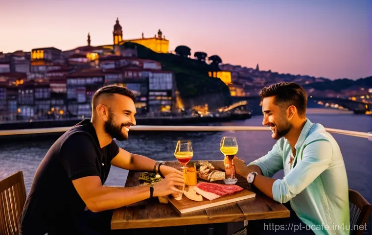 야외 루프탑 이색카페 추천 - **Romantic Sunset over Lisbon's Historic Rooftops**
    "A romantic Portuguese couple, mid-20s to ea...