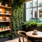 Home 14 특수 컨셉 이색카페 차별화 - **Prompt 1: Lisbon's Biophilic Coffee Haven**
"A cozy, sun-drenched concept coffee shop in Lisbo...