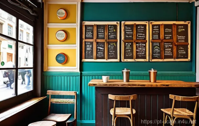 업사이클링 카페 친환경 인테리어 - **Prompt:** A cozy, inviting cafe interior in a Portuguese city like Braga or Lisbon. The atmosphere...