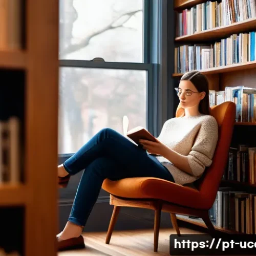 Home 24 서점과 결합된 복합문화공간 카페 - **Prompt:** A cozy, inviting book-café interior at golden hour. A young adult, wearing comfortable b...